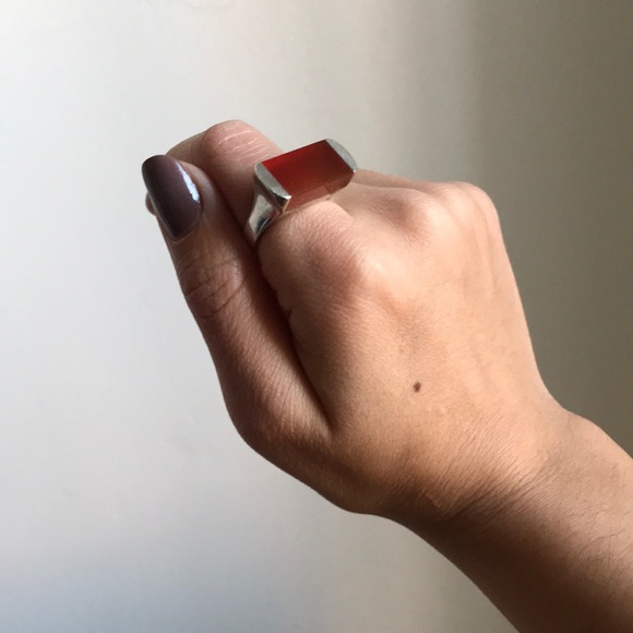 Amber Resin, Sterling Silver Architectural Ring size 7 - Picture 3 of 8